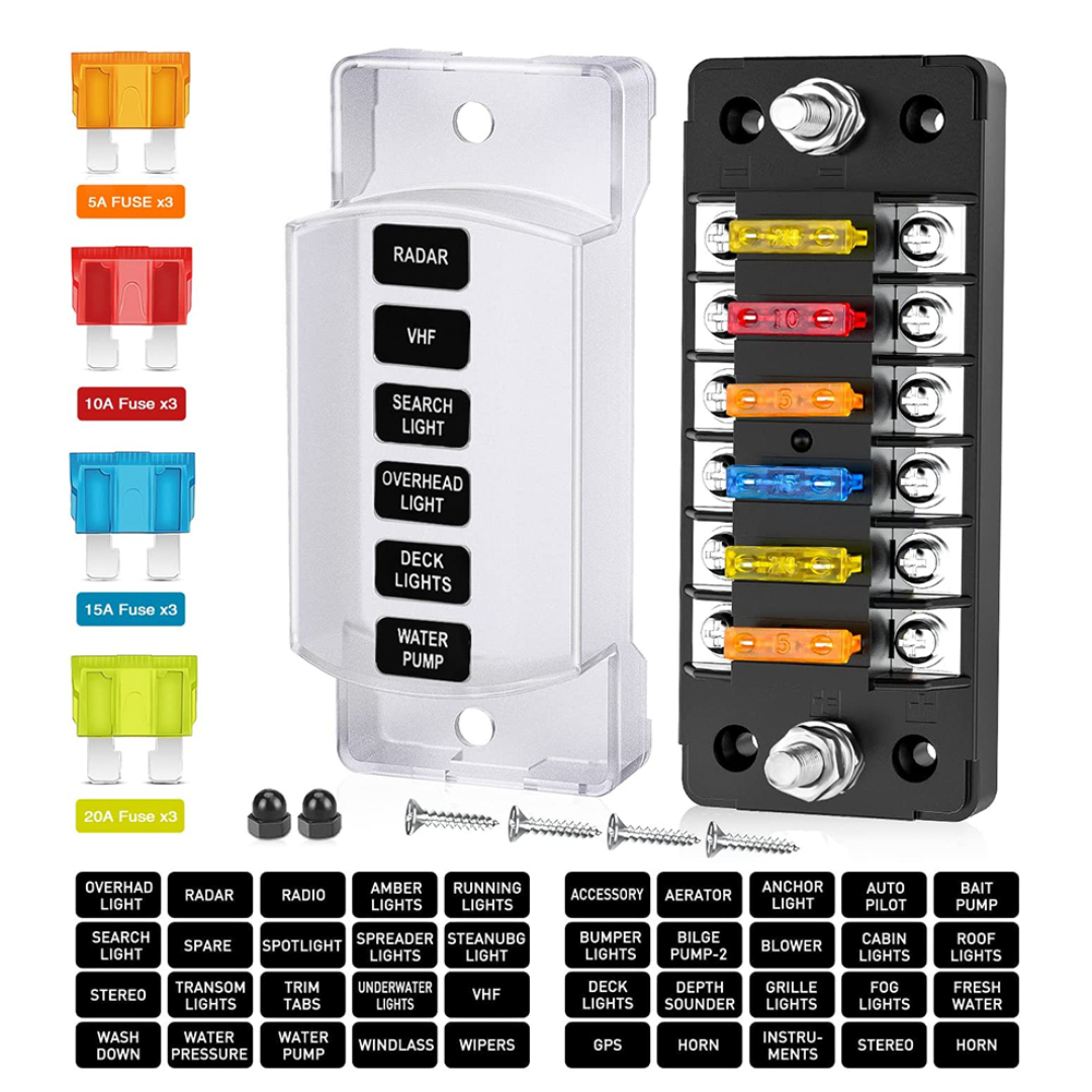 6 Way Fuse Box with Positive & Negative Busbar -