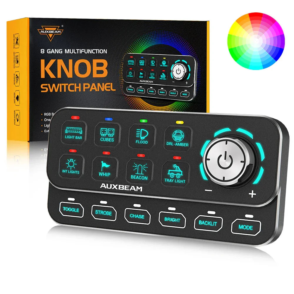 8 Way Auxbeam Control Panel with Control Knob / Dim, Chase, Dynamic Functions