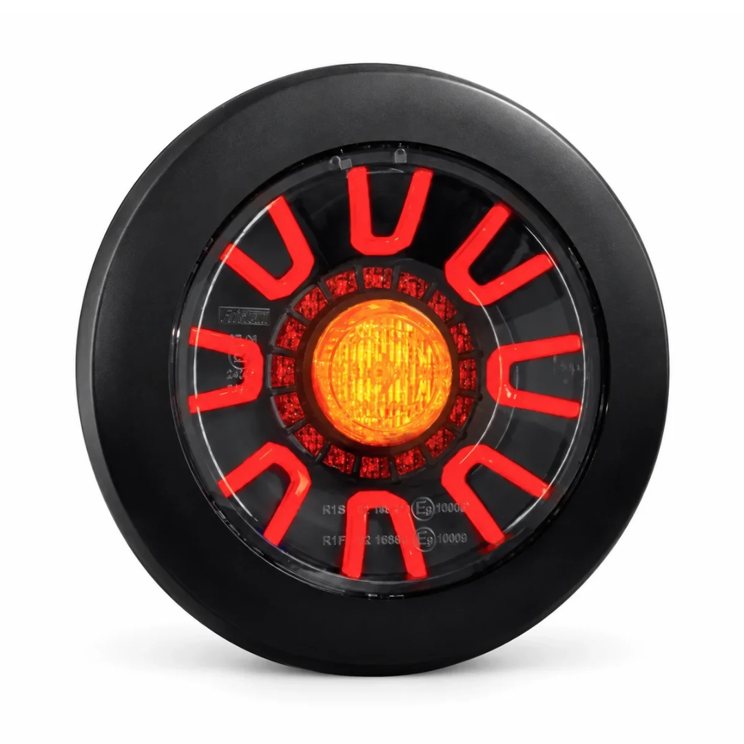 Fristom Dark Round Rear Light with Stop,Tail & Indicator / Black Cover