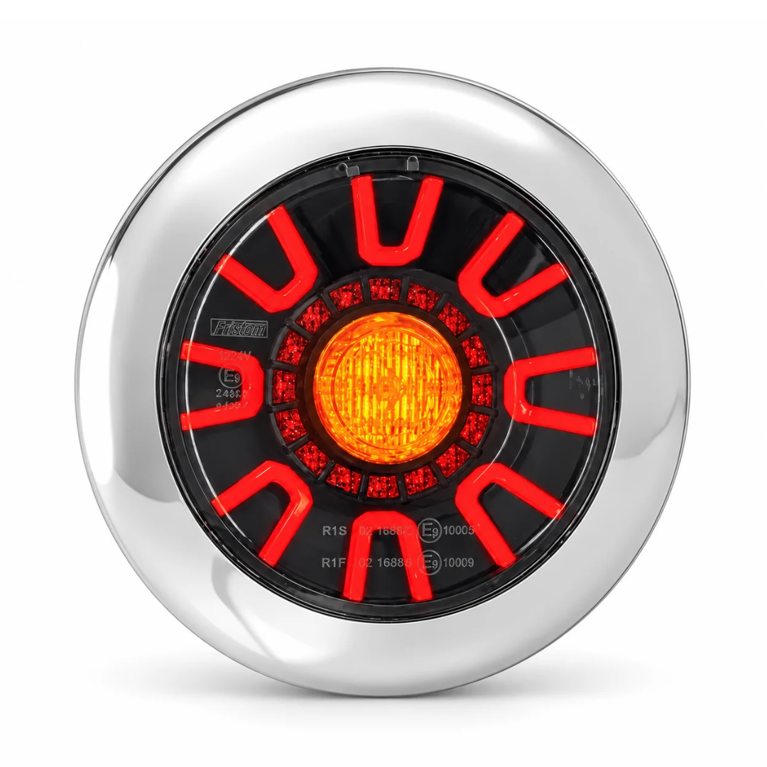 Fristom Dark Round Rear Light with Stop,Tail & Indicator / Chrome Cover