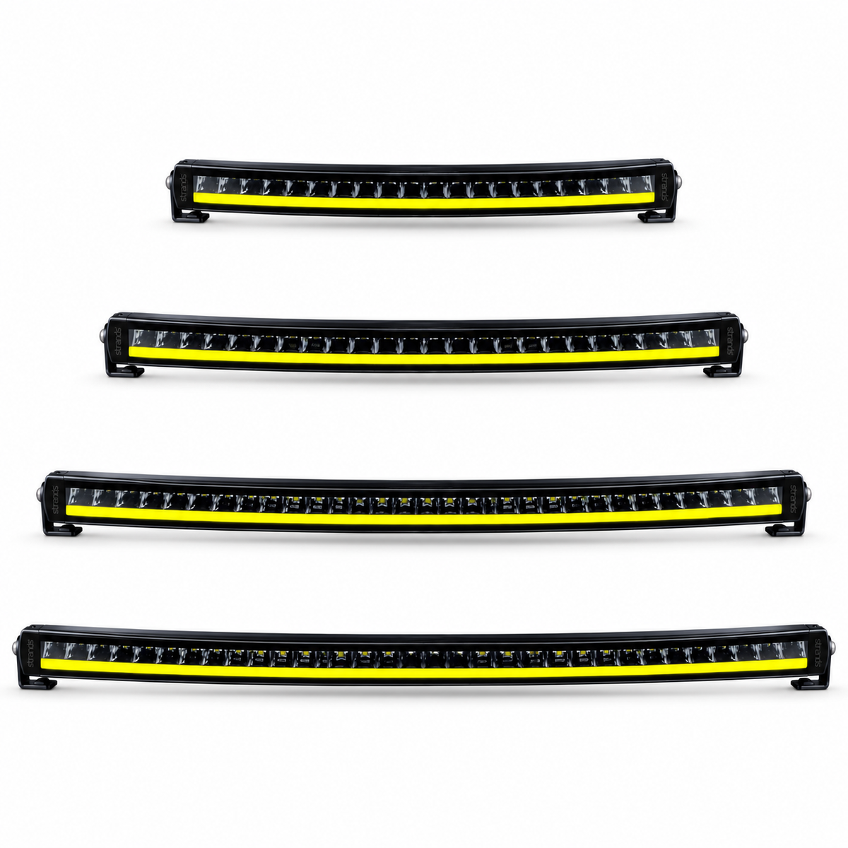 Strands Siberia XP Single Row Curved Light Bars with Yellow / White Position Light variations and sizes - different lengths