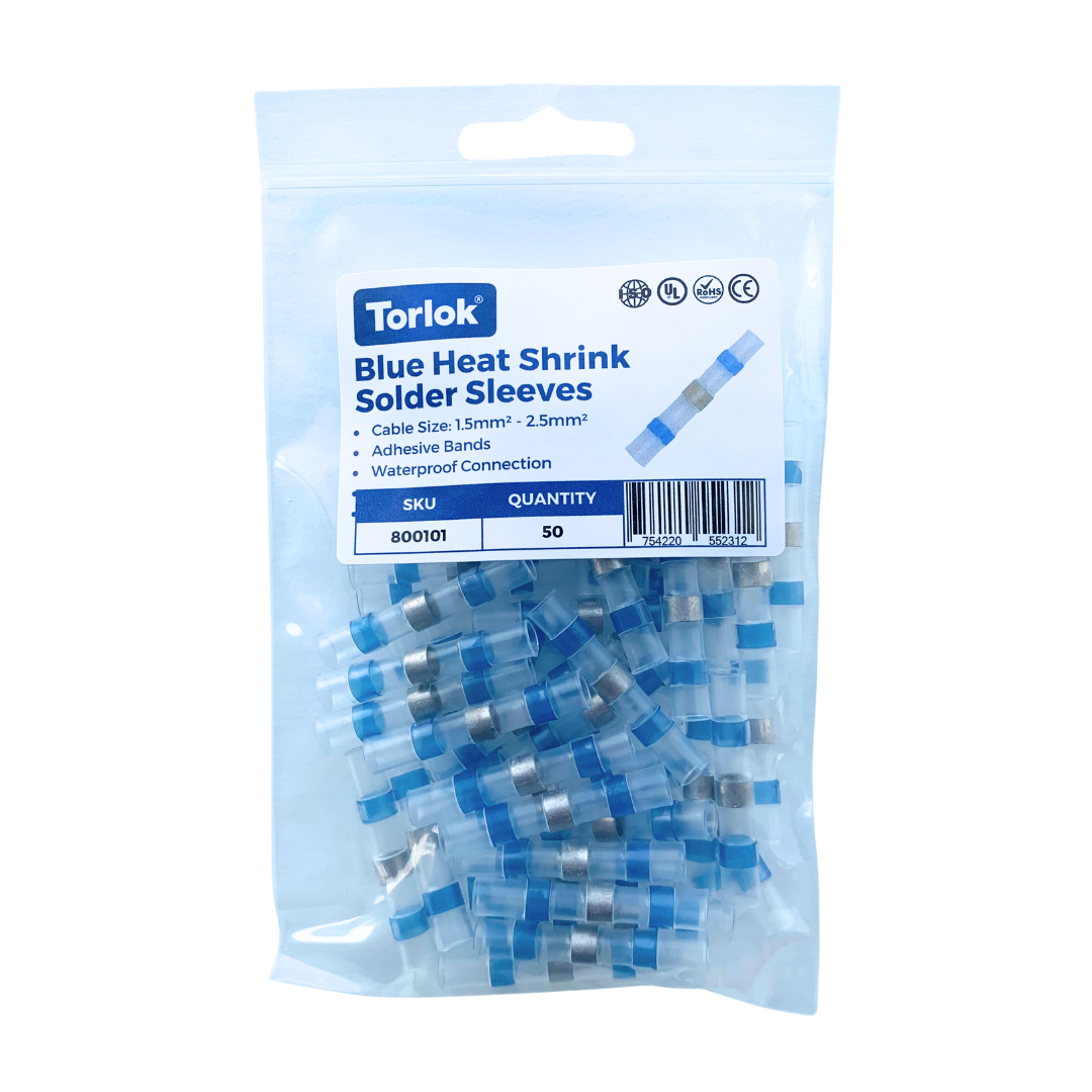pack of 50 blue solder sleeve heat shrink splice connectors