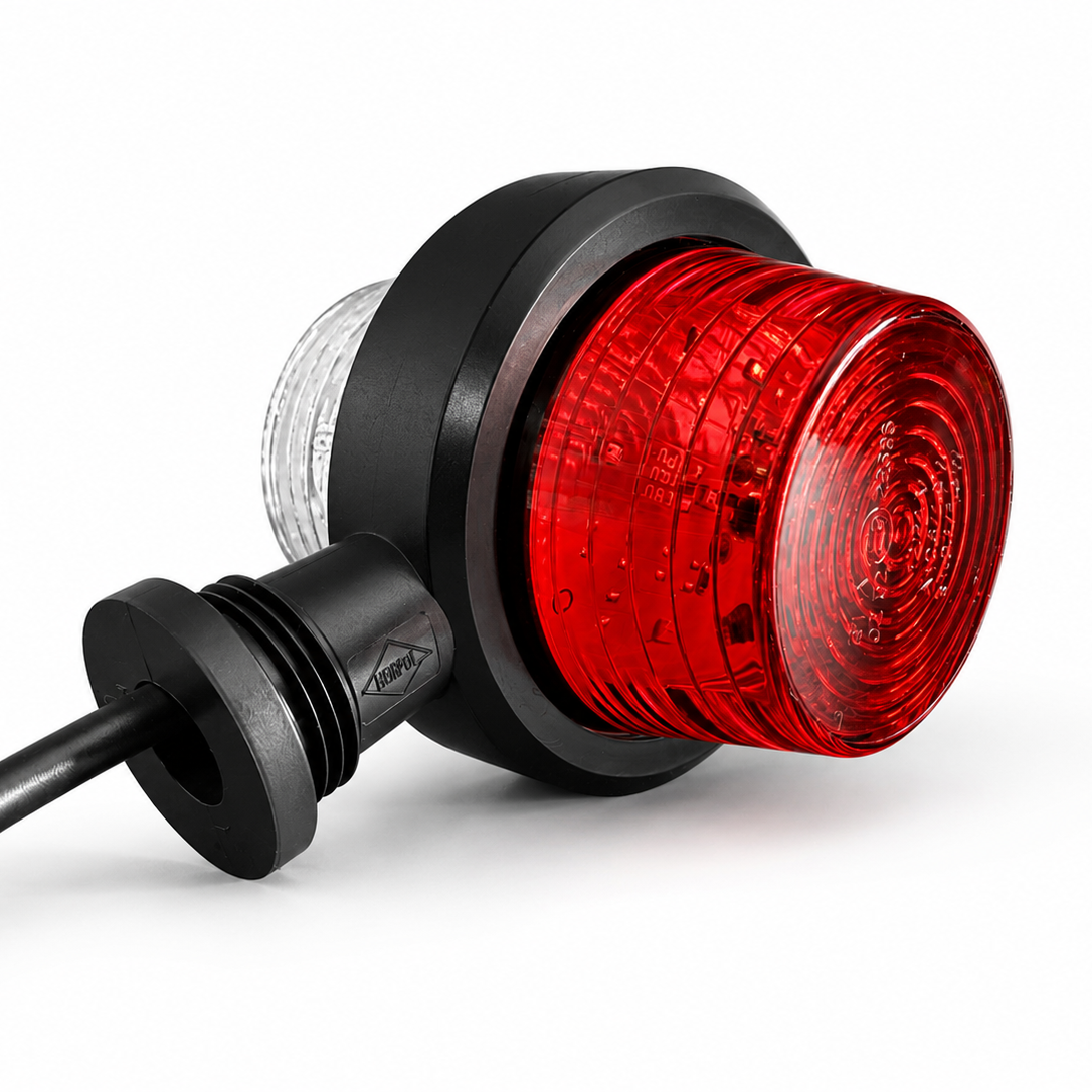 Old School Danish Short LED Outline Marker Light / Red & Clear Lens