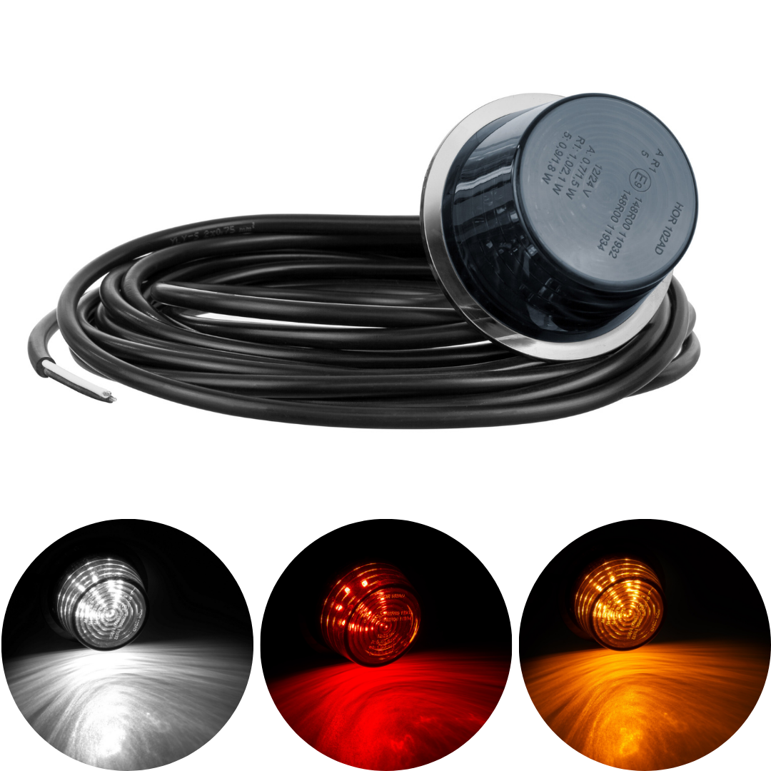 Dark Lens Old School Danish Marker Lights LED Inserts / 5M Cable