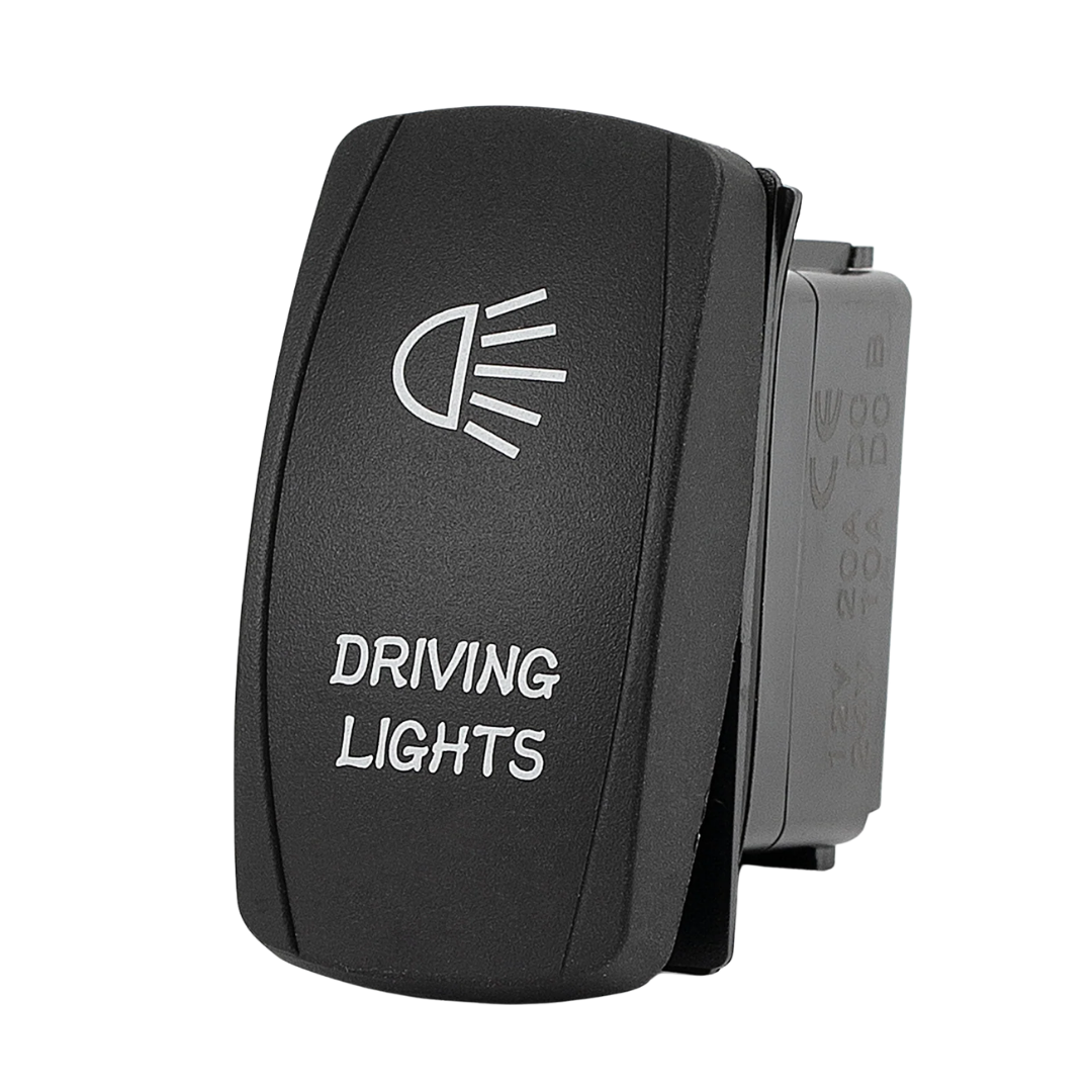 A black automotive toggle switch labeled 'DRIVING LIGHTS' with a white light symbol, shown on a plain white background.