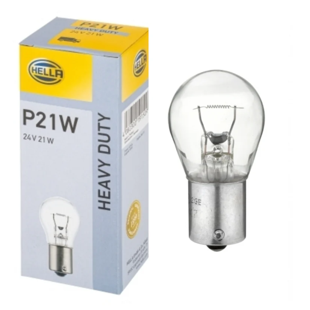 Lámpara HELLA P21W Heavy Duty 24V - 10 Unidades, Portalámpara BA15s, Para Camiones Y Vehículos Comerciales