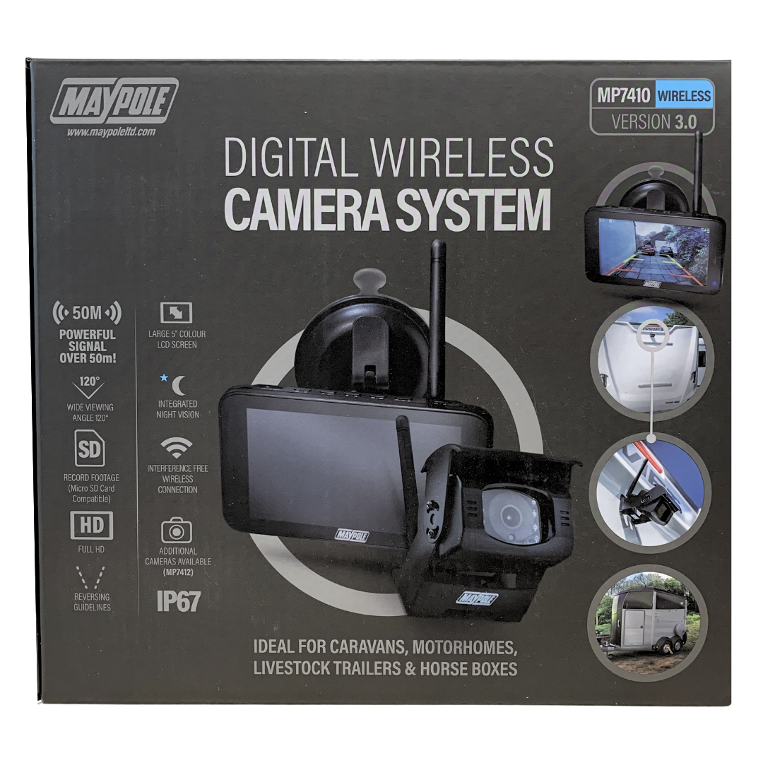 Maypole digital wireless camera system packaging on a white background