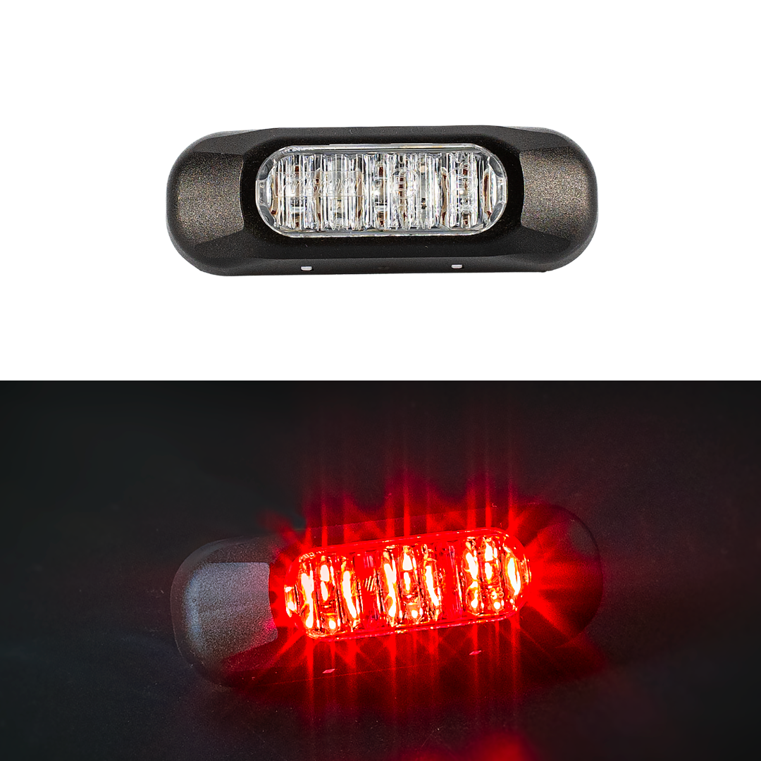 Rosso 3 x Luce stroboscopica di pericolo a LED / Lente trasparente