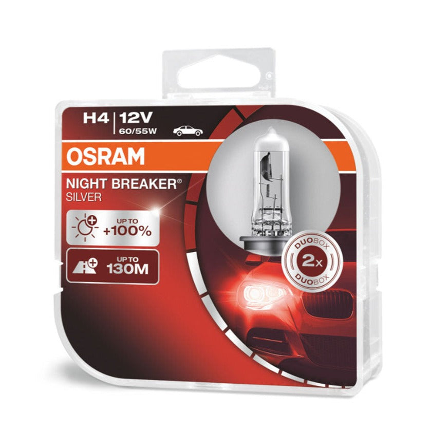 Compre Bombillas Osram H4 12V Night Breaker Plata +100% / Paquete