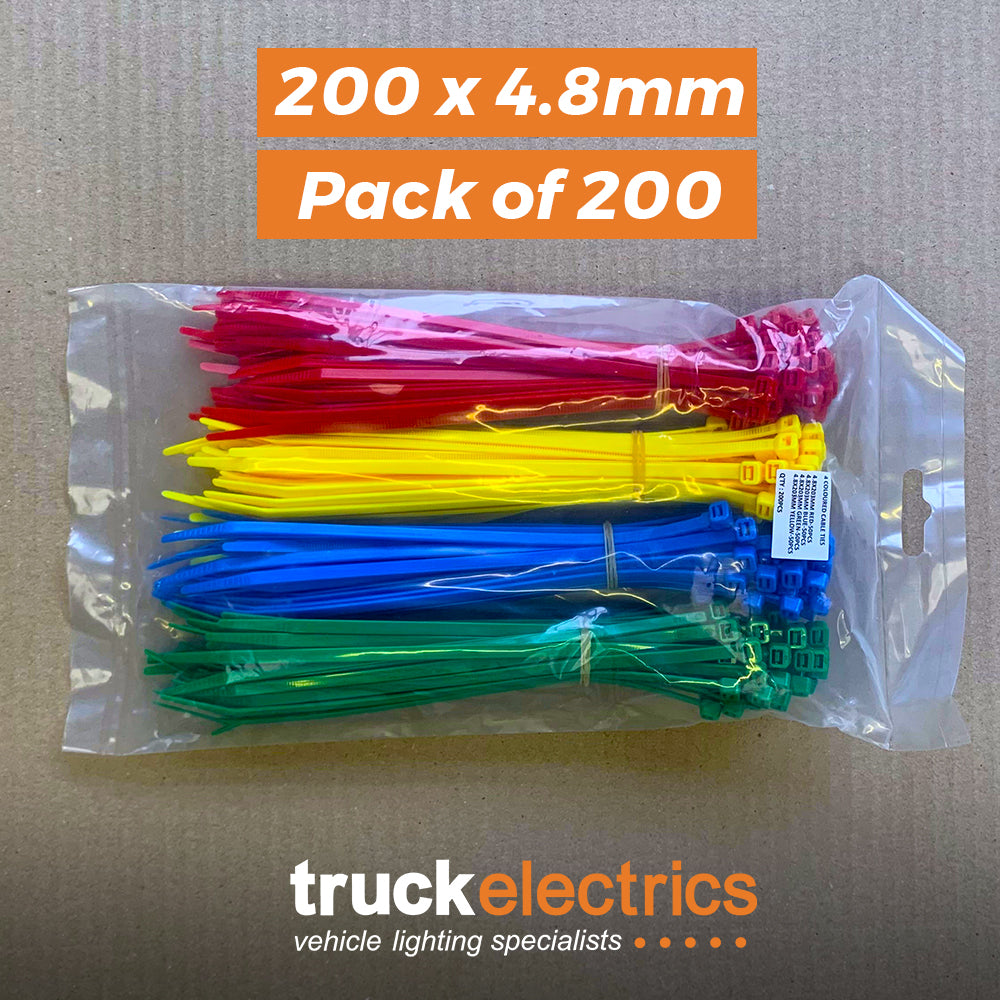 Pack of 200 Coloured Cable Ties / 200 x 4.8mm - Cable Ties - spo-cs-disabled - spo-default - spo-disabled - spo-notify