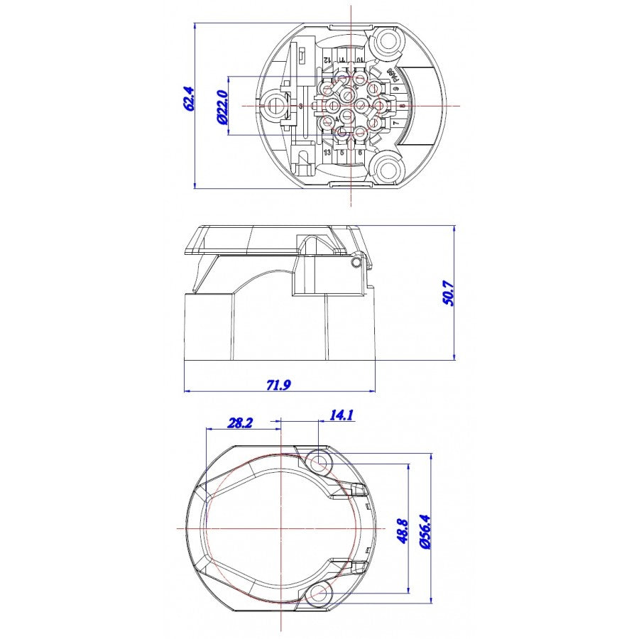 12v 13 Pole Socket for 12v Trailers