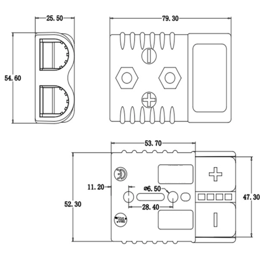 175A 600V Voor Anderson Plug Connector, Plug Kabel Terminal Batterij Power, Inbouw Inbouw Panel Base Met Stofkap Voor Caravan (Grijs