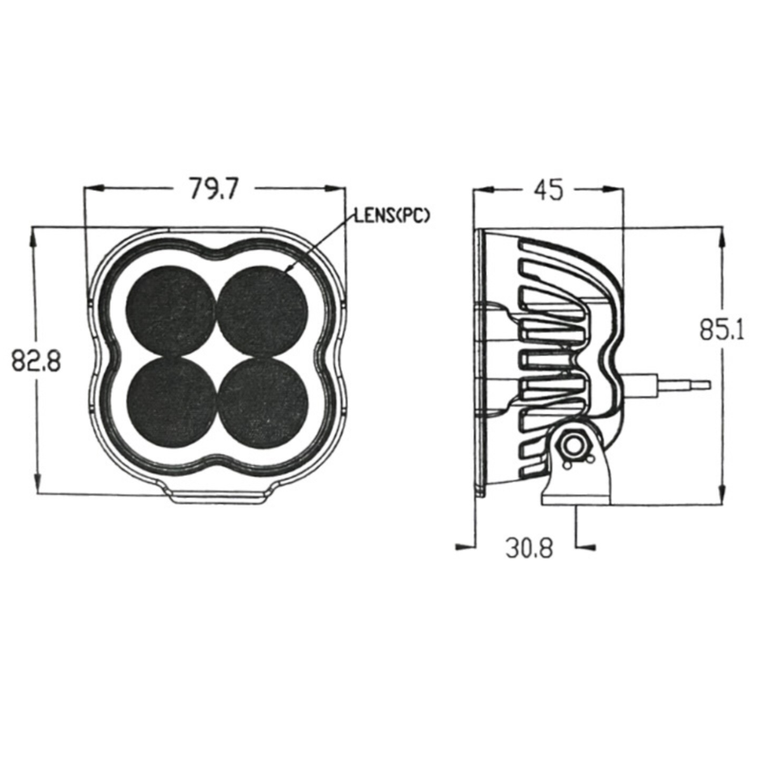 traktor Square UTV LED Arbetsljus med rostfritt fäste / 9xLED / 45W