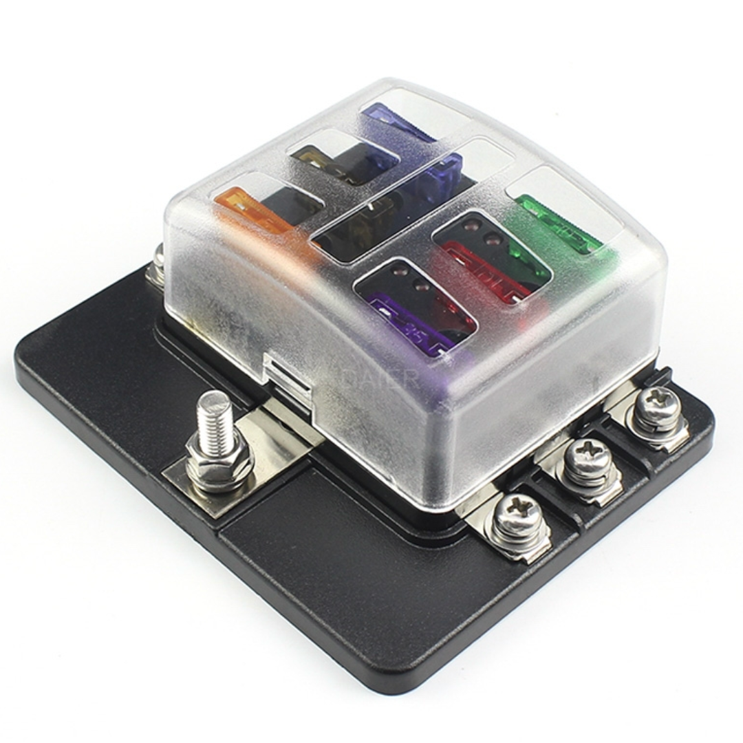 6 Way Standard Blade Fuse Box with Labels / Stud Connections - spo-cs-disabled - spo-default - spo-disabled - spo-notif