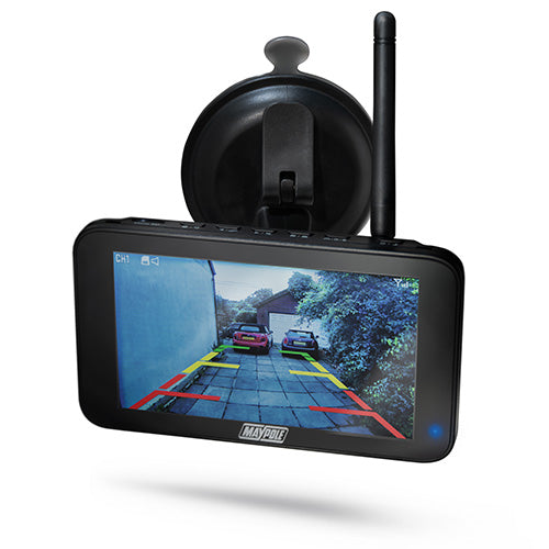 Car reversing camera system with monitor on a white background