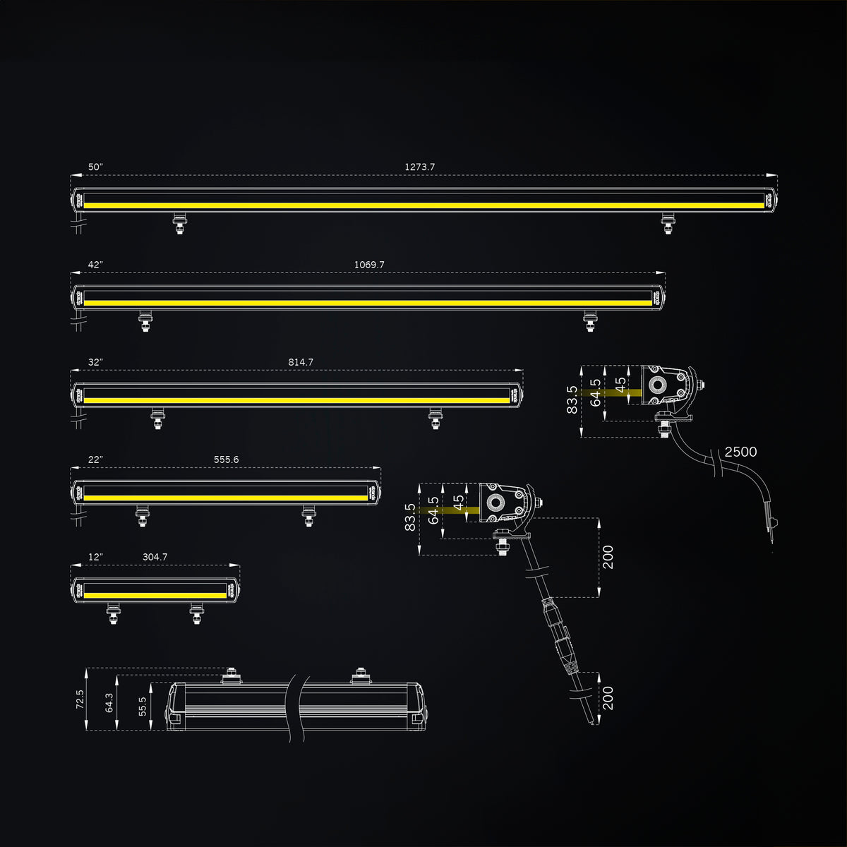 Strands Siberia XP Single Row Straight Light Bars with Yellow / White Position Light