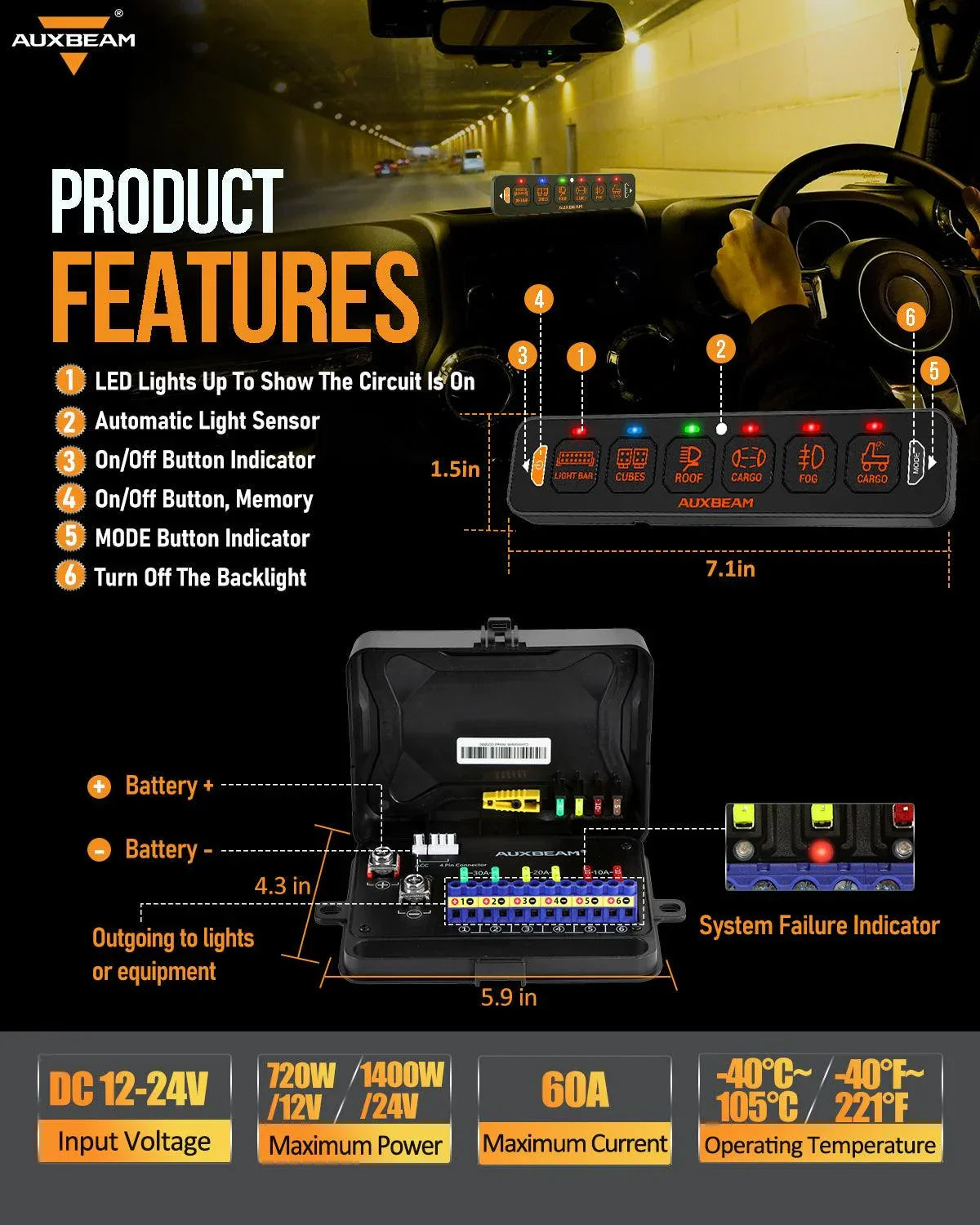 6 Way Auxbeam Control Panel / Slimline UK + Ireland