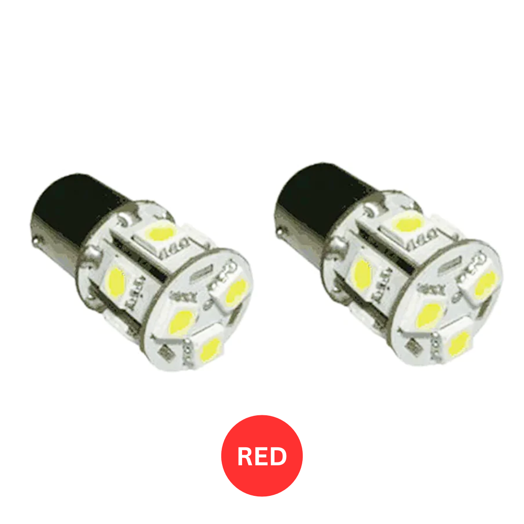 Red 12V Single Contact LED Bulbs BA15s / P21W / No. 382 - 