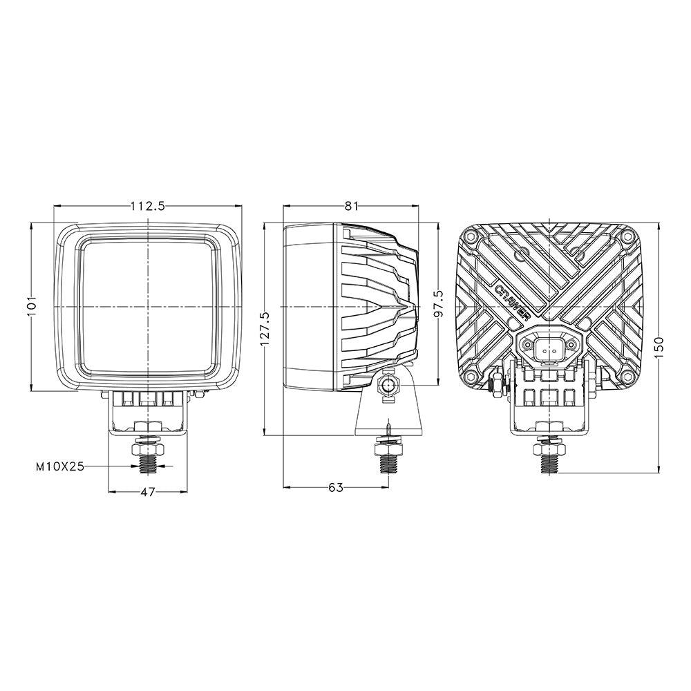 Crawer 55W Square LED Work Light Square / 6500lm