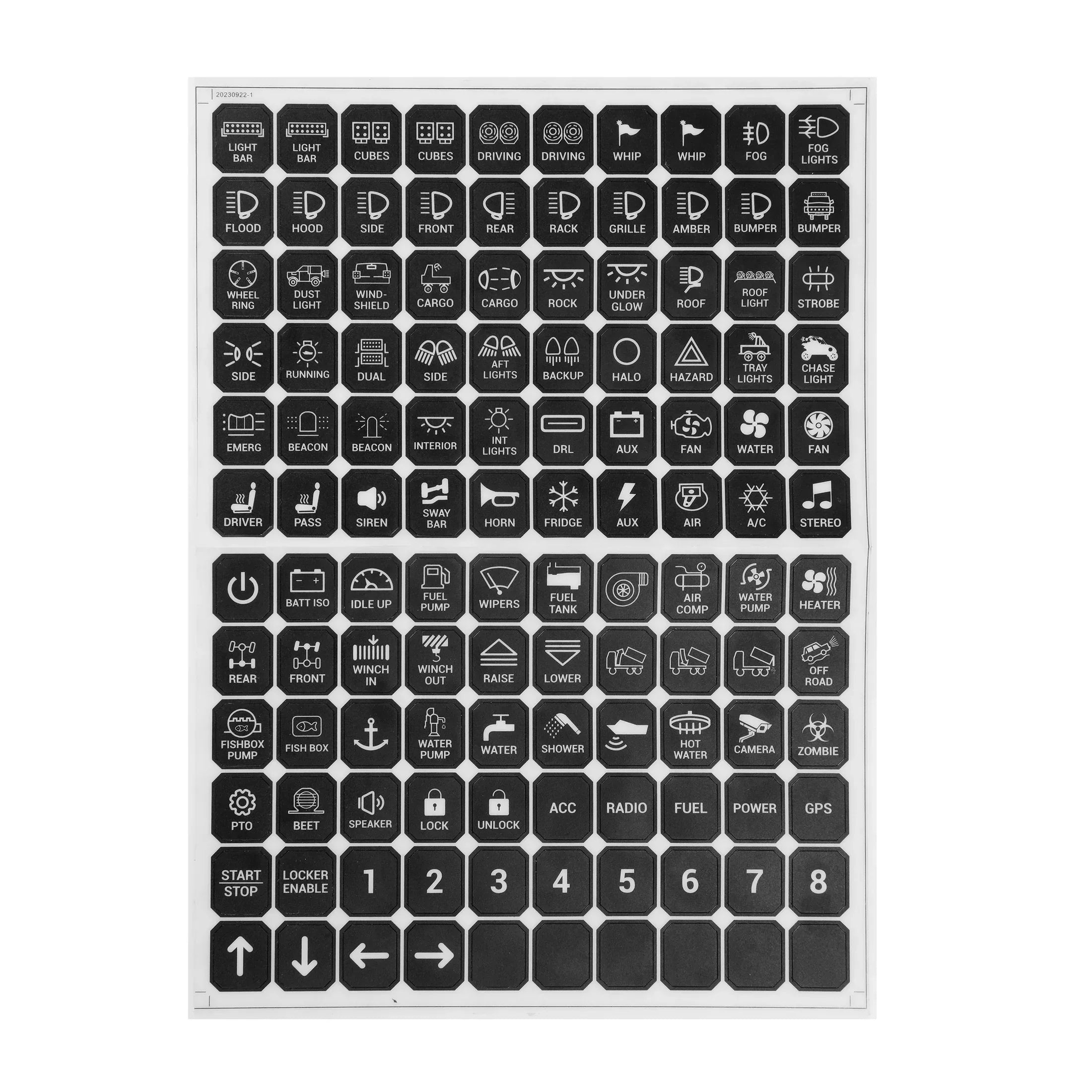 Auxbeam Controller Button Labels / Horizontal