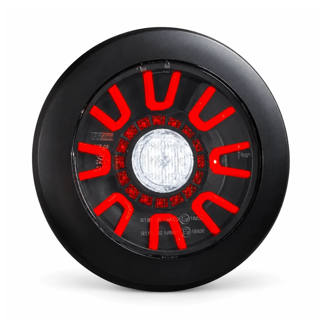 Fristom Dark Round Rear Light with Fog, Tail & Reverse / Black Cover