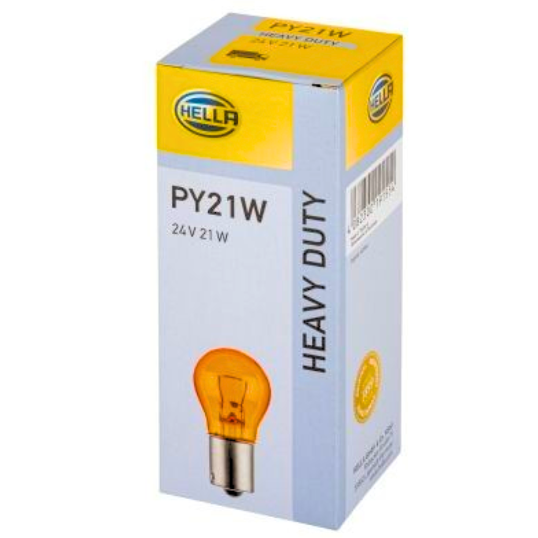 HELLA 24 V 21 W Bernsteinfarbene Glühbirnen mit versetzten Stiften/10er-Pack – Glühbirnen – Glühbirnen für LKW 24 V – SPO-CS-deaktiviert – SPO-Standard