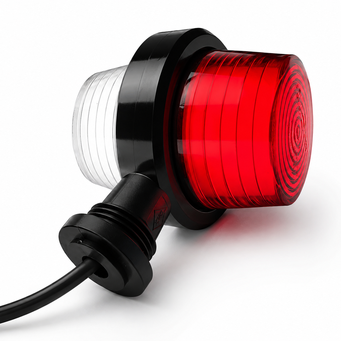 Old School Danish Short LED Outline Marker Light / Red & White Neon Lens