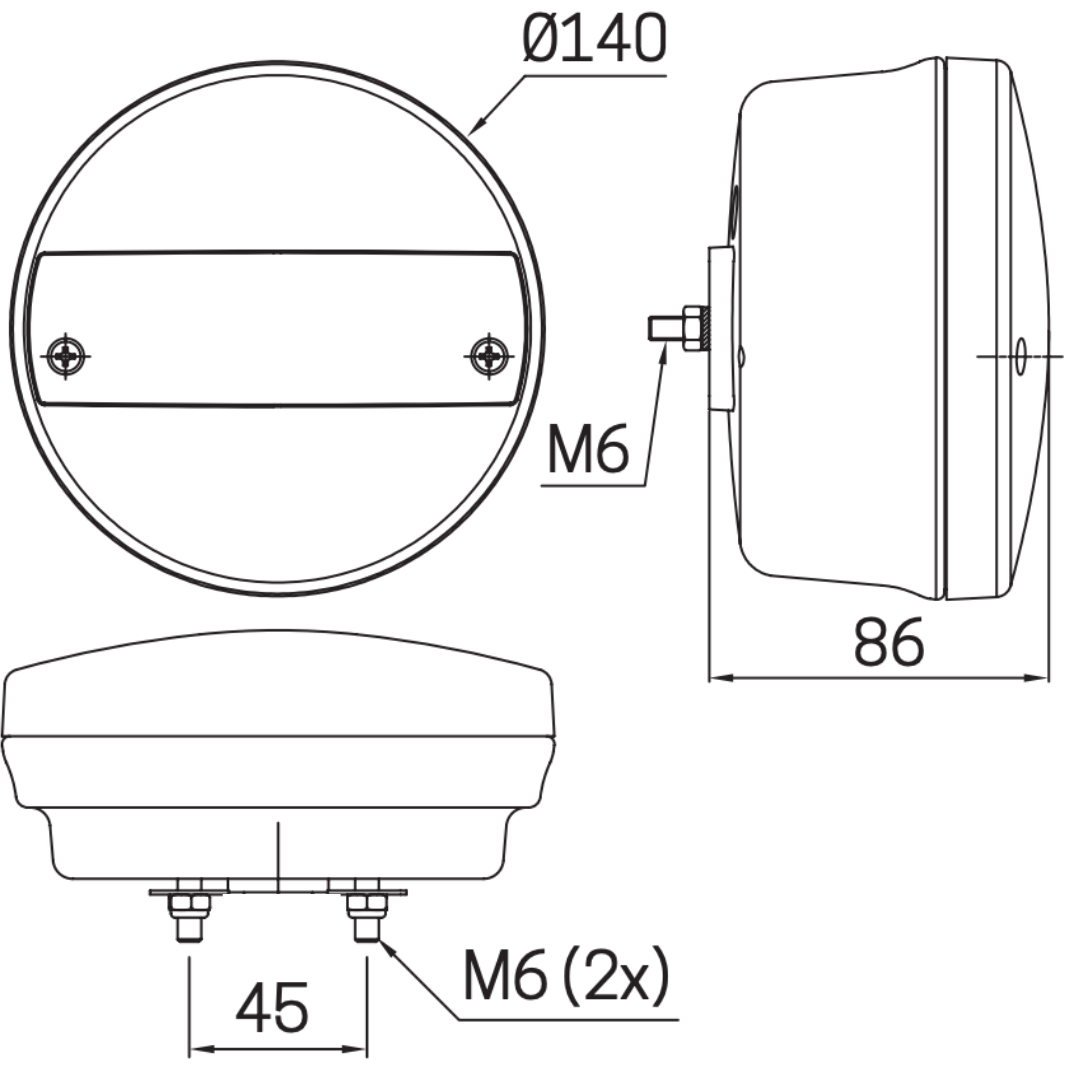 dimensions SIM 3111 Round Hamburger Trailer Light with Dynamic Indicator