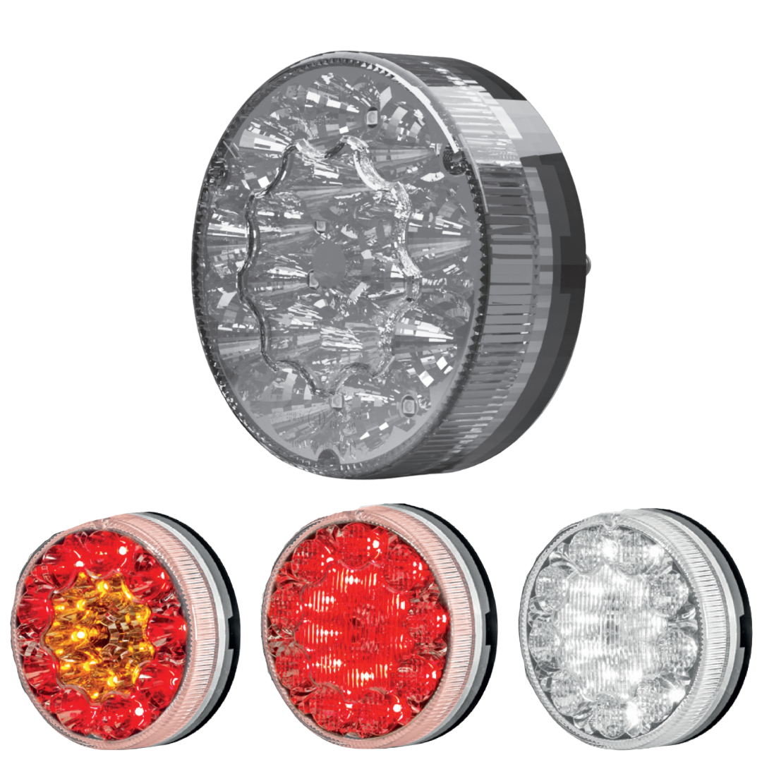 SIM 3188 Round Rear Lights with Grey Lens / 90mm