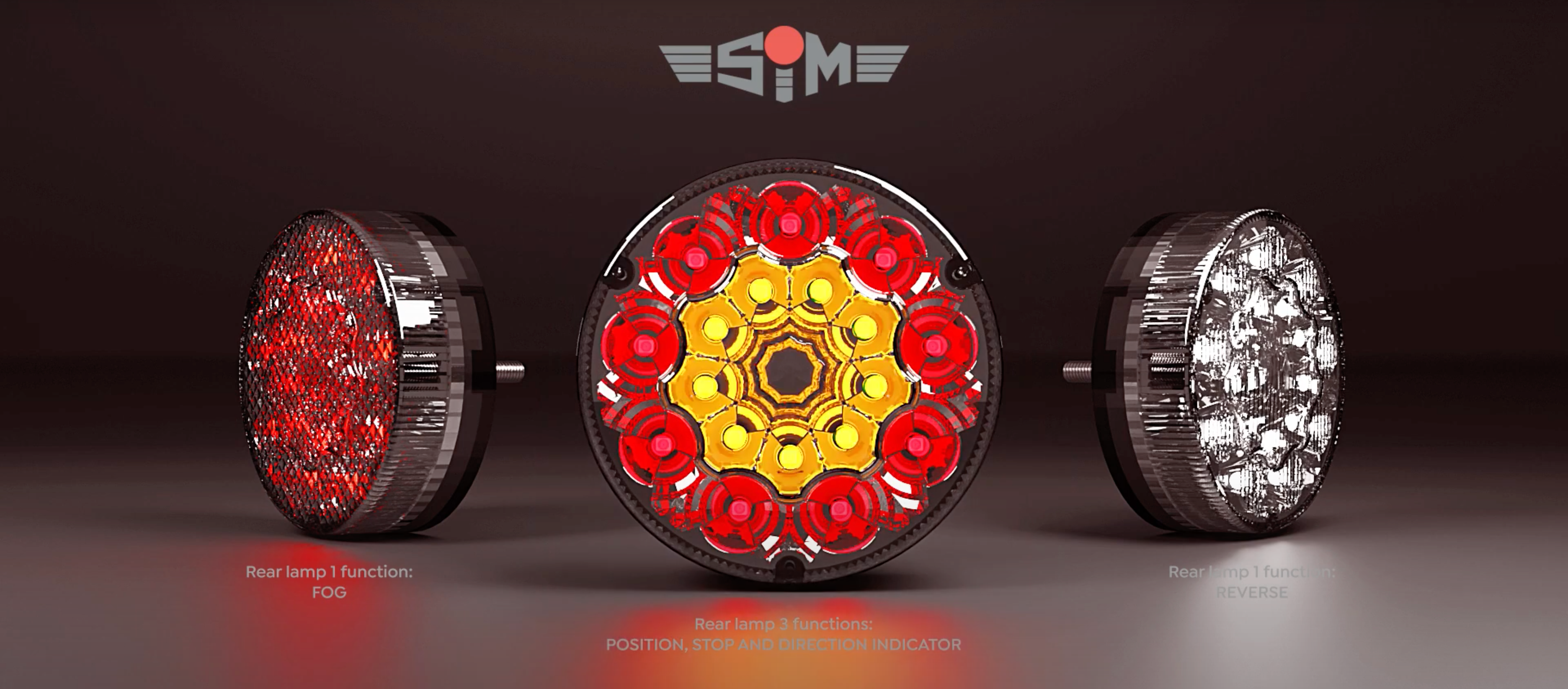 SIM 3188 Round Rear Lights with Grey Lens / 90mm