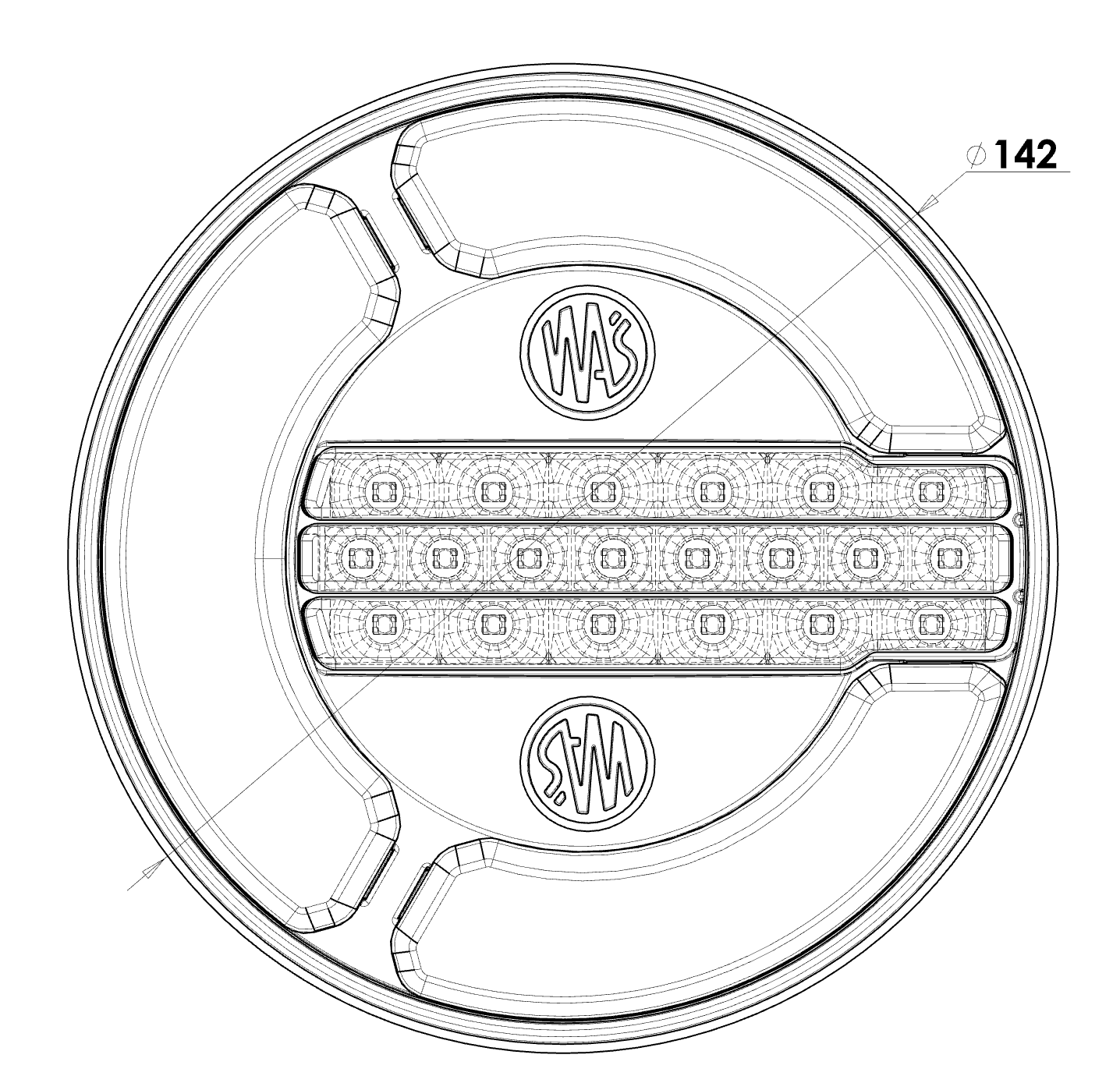 WAS W154 Round Neon Tail Light with Tail, Reverse & Fog Light