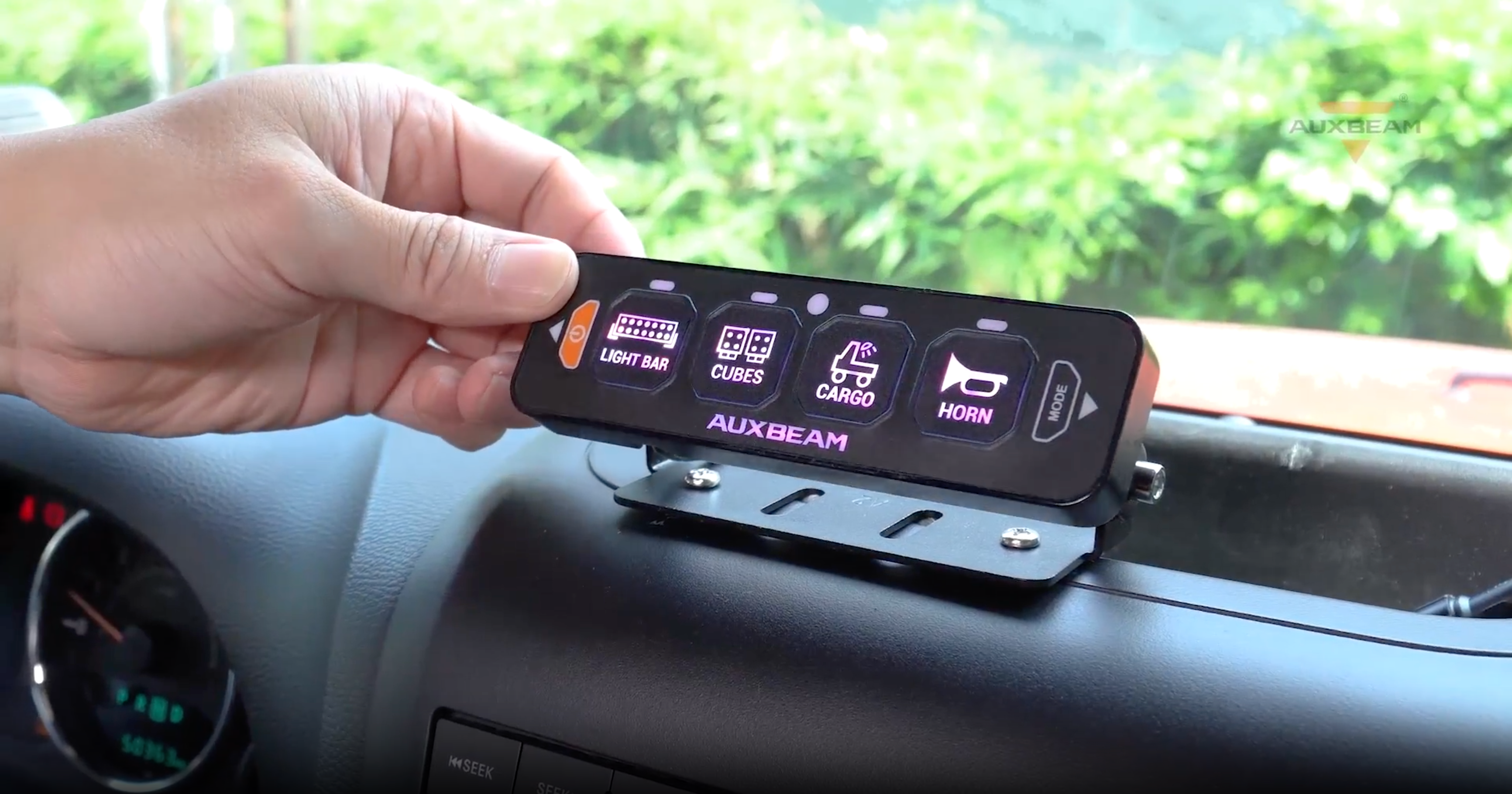 Slim Auxbeam 4 Way Control Switch Panel – QP011664 AS-R40 Series mounted on dash UK + Ireland