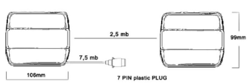 Magnetic Square Trailer Light Kit with 7.5M Cable / 7 Pole