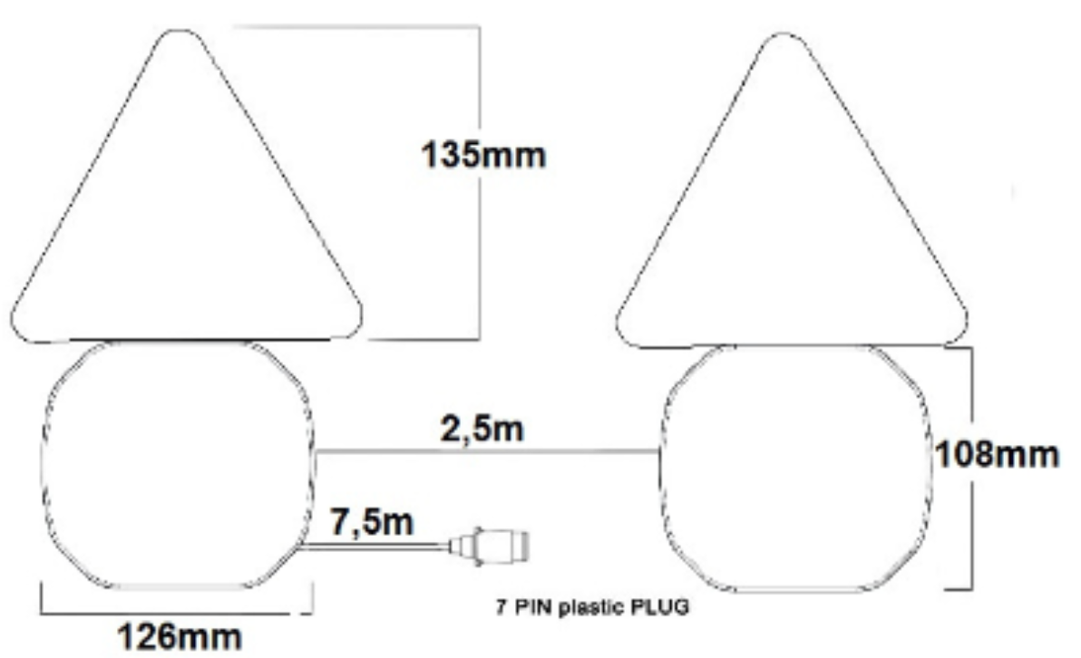 Magnetic Neon Trailer Light & Triangle Kit with 7.5M Cable / 7 Pole UK + Ireland
