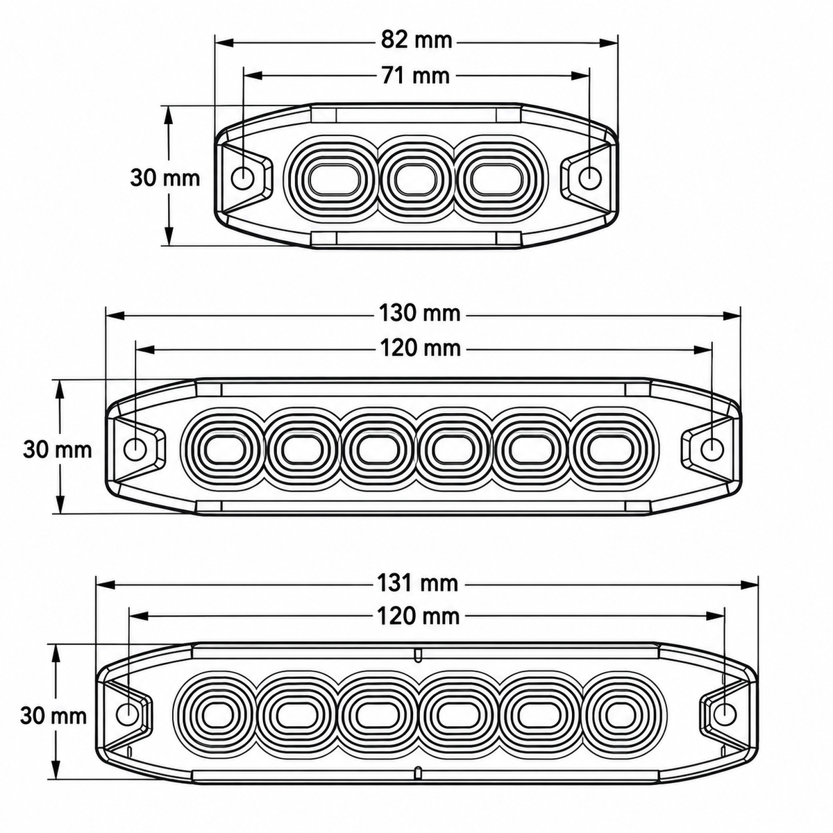 Slimline Hazard Warning Strobe Light / 3 LED / Amber