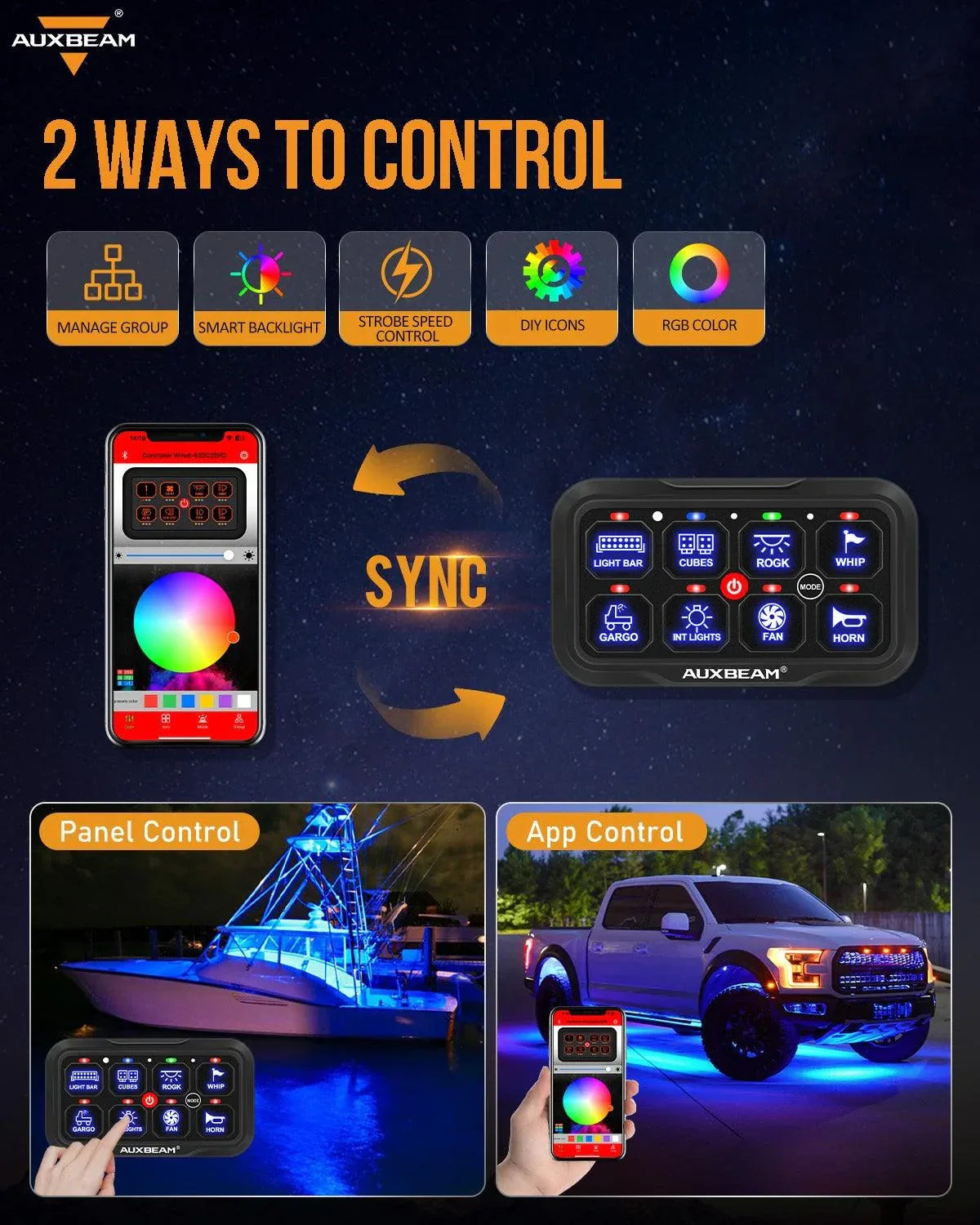 8 Way Auxbeam Control Panel with Mobile App