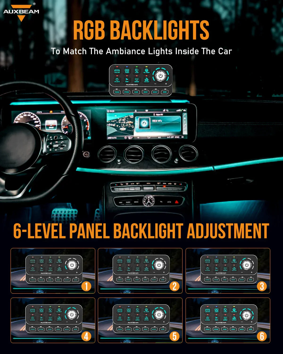 8 Way Auxbeam Control Panel with Control Knob / Dim, Chase, Dynamic Functions
