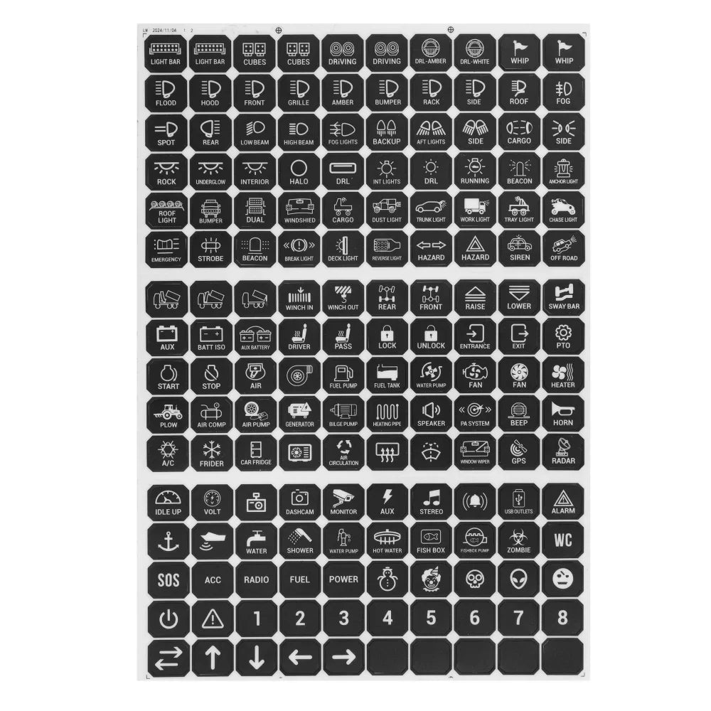 Auxbeam Controller Button Labels / Horizontal