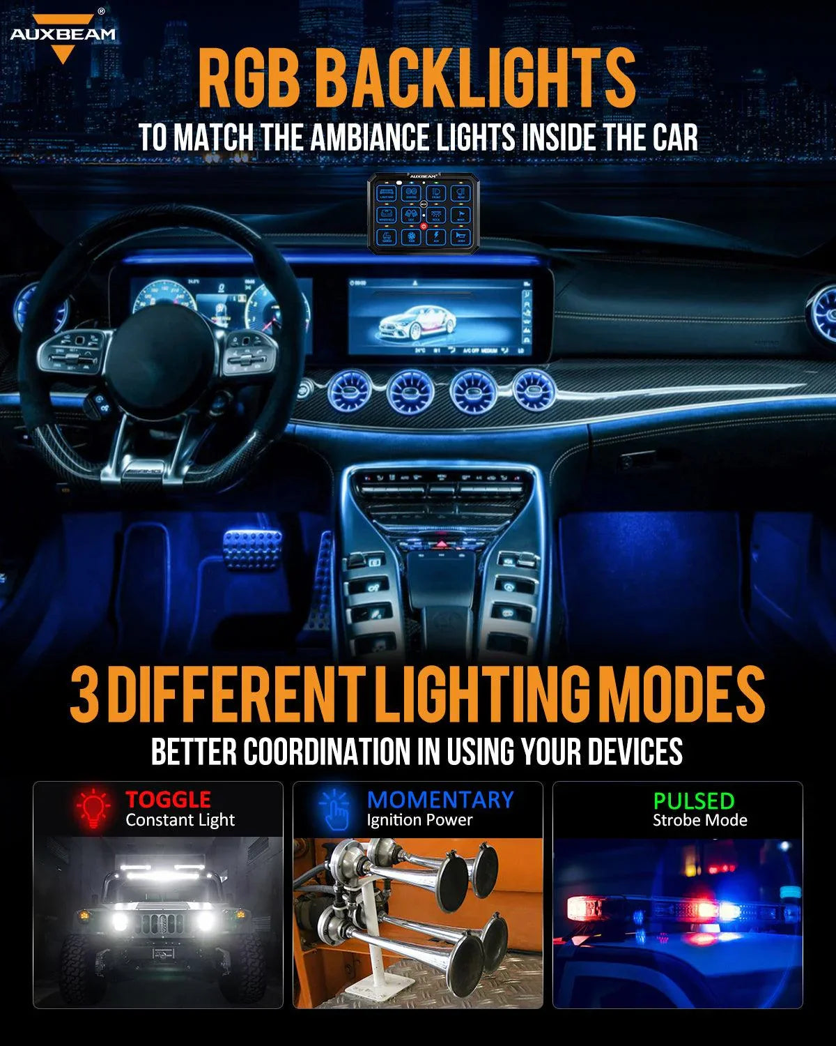 12 Way Auxbeam Control Panel UK + Ireland