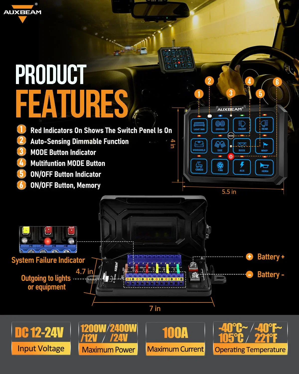 12 Way Auxbeam Control Panel UK + Ireland