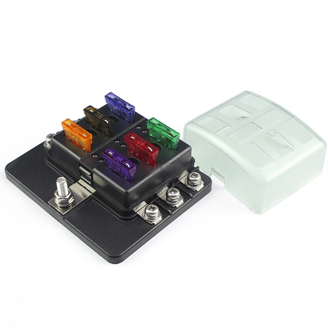 6 Way Standard Blade Fuse Box with Labels / Stud Connections - spo-cs-disabled - spo-default - spo-disabled - spo-notif