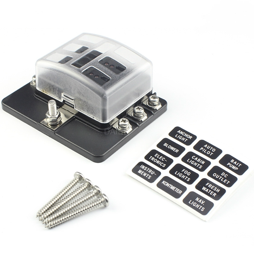 6 Way Standard Blade Fuse Box with Labels / Stud Connections - spo-cs-disabled - spo-default - spo-disabled - spo-notif