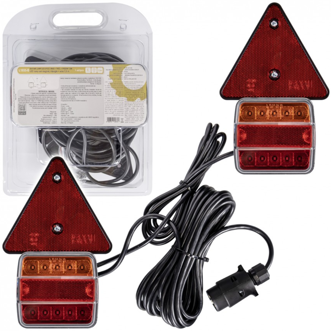Magnetic Square Trailer Light & Triangle Kit with 7.5M Cable / 7 Pole