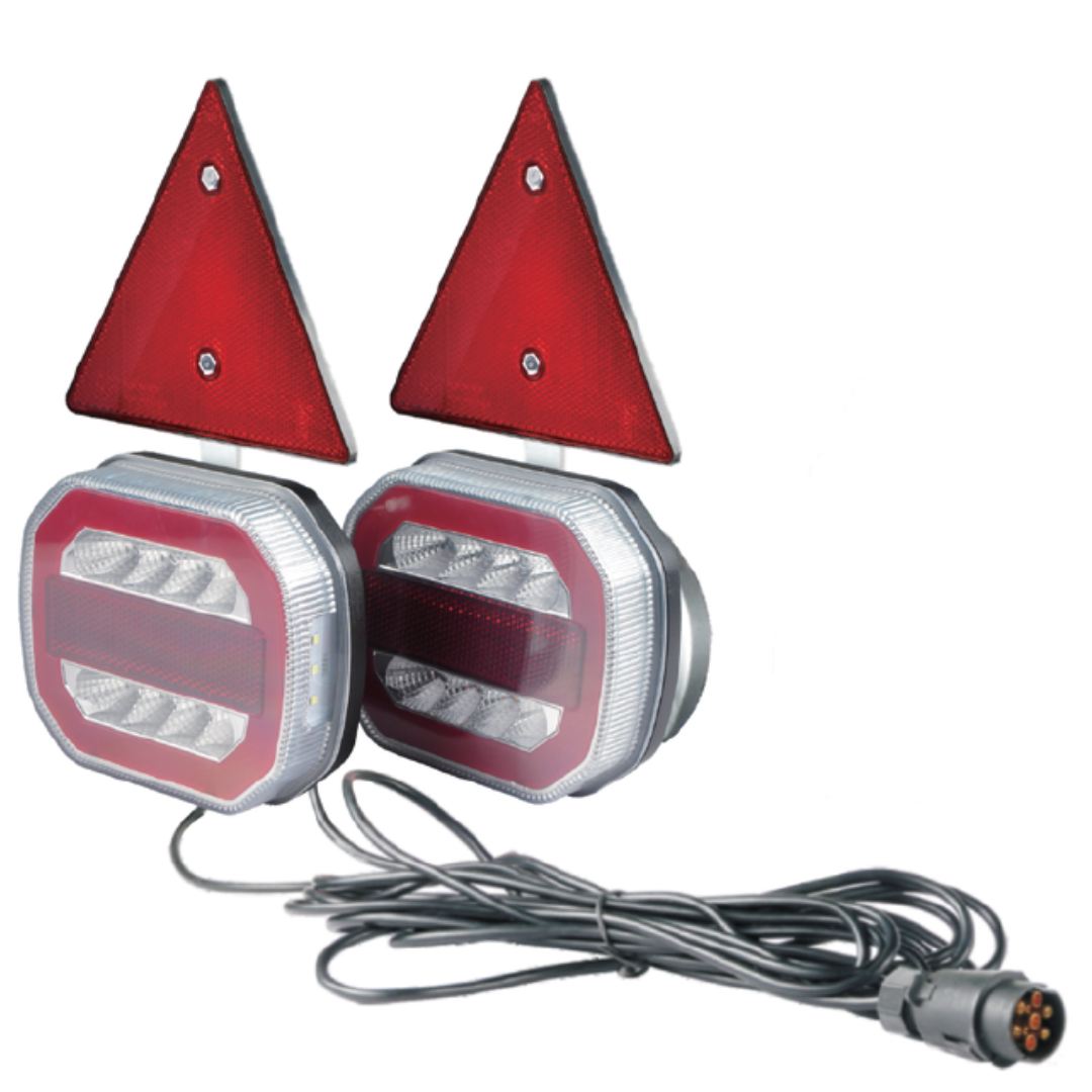 Magnetic Neon Trailer Light & Triangle Kit with 7.5M Cable / 7 Pole UK + Ireland