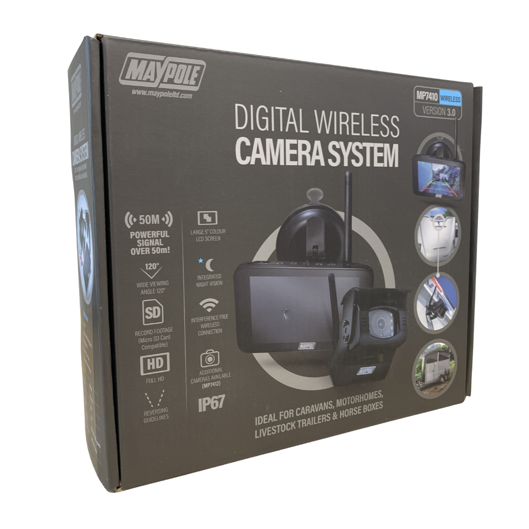 Maypole digital wireless camera system packaging on a white background