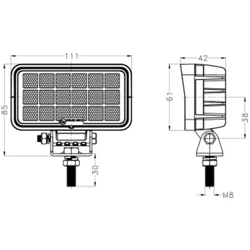 Rectangular LED Work Light with Stainless Bracket / 18W UK + Ireland