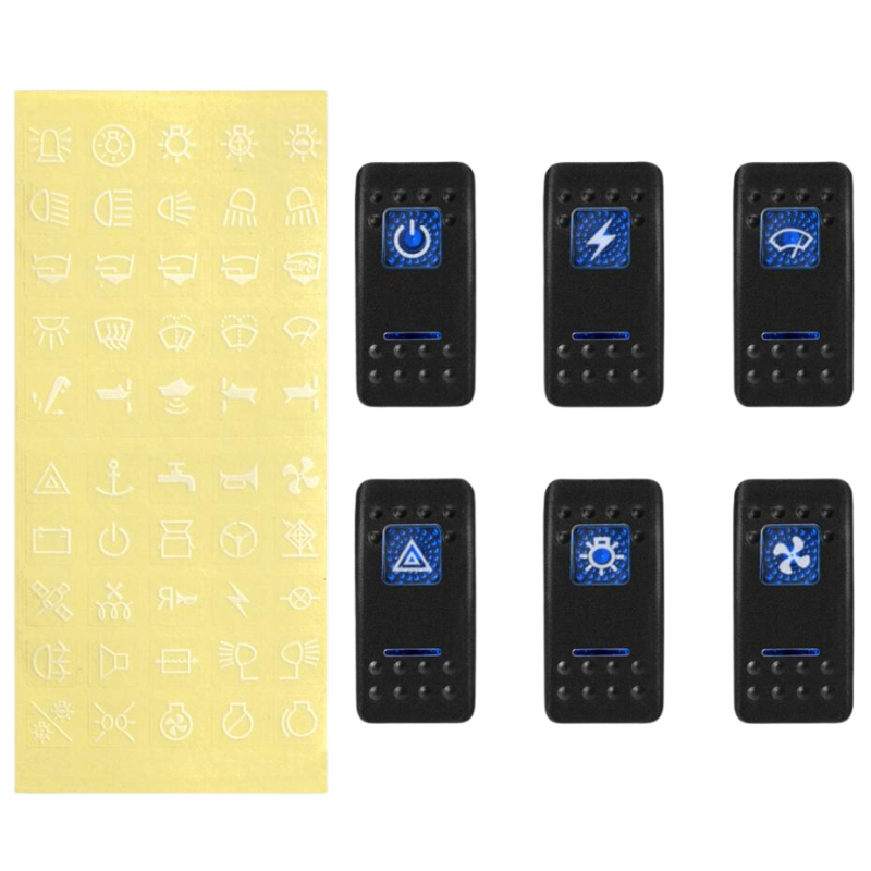 Buy Rectangular Rocker Switch with Blue LEDs and Sticker Icons ...
