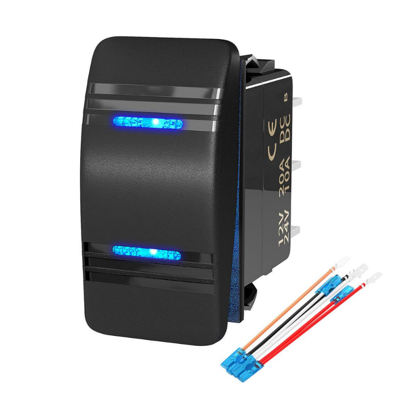 Buy Rectangular Rocker Switch with Blue LEDs / ON-OFF-ON / DPDT ...