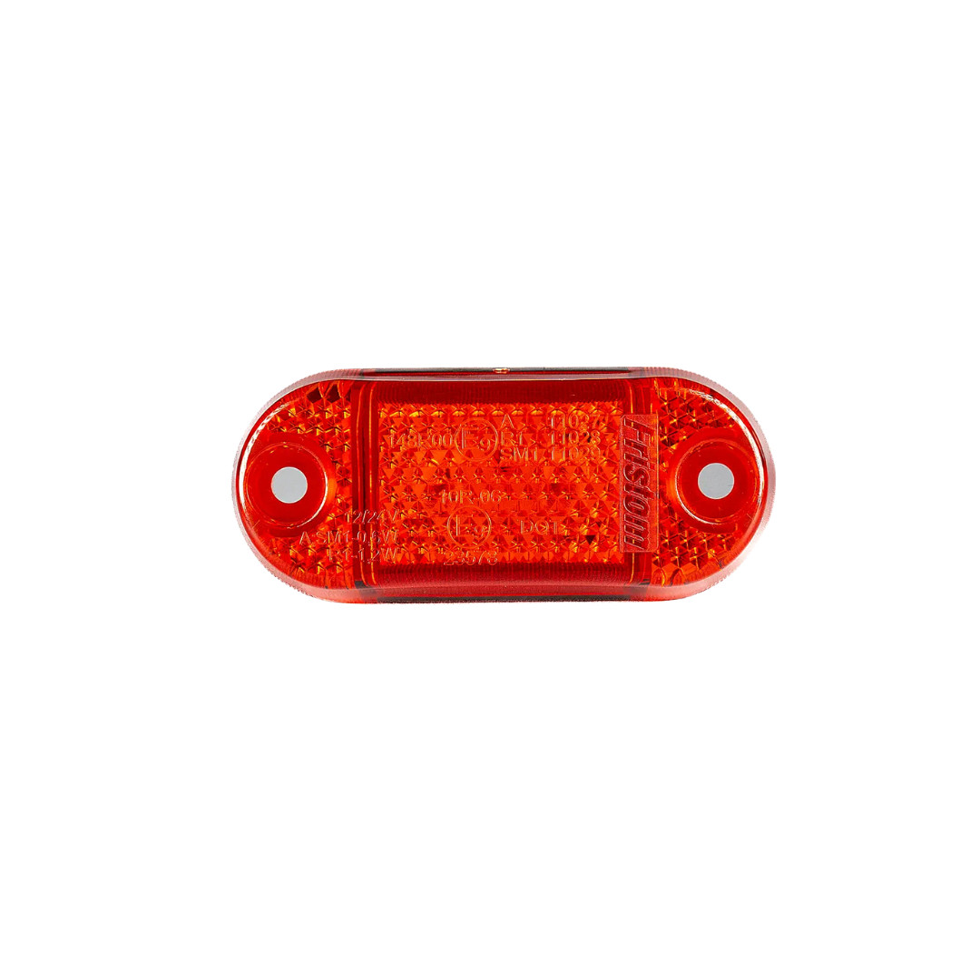 Red rectangular reflective marker light on a white background