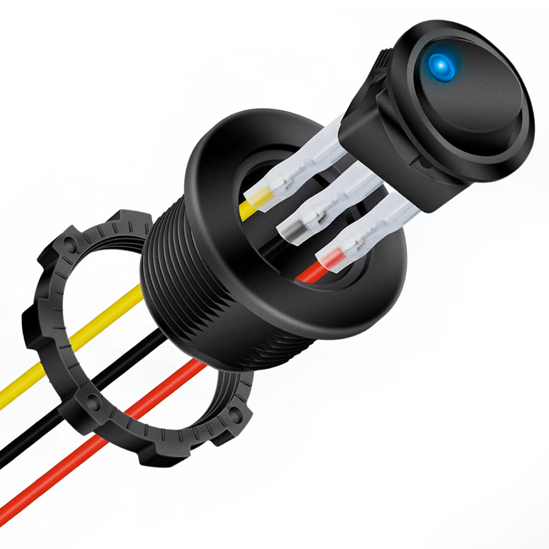 Round Rocker Switch With Led Round LED Rocker Switch with Cables & Housing UK + Ireland